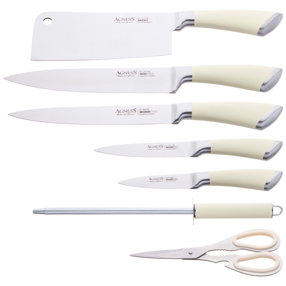 НАБОР НОЖЕЙ AGNESS НЖС НА ПЛАСТИКОВОЙ ВРАЩАЮЩЕЙСЯ ПОДСТАВКЕ 8 ПР., КОР=6НАБОР.