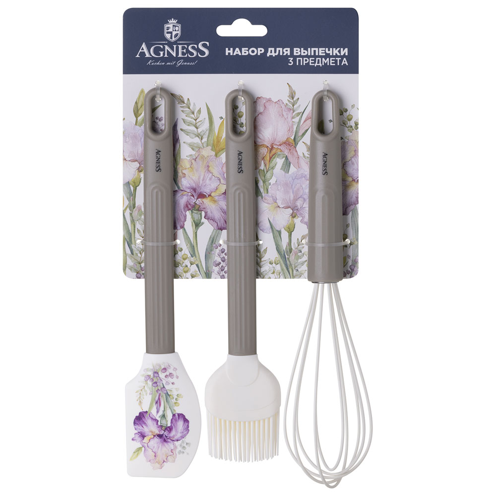 НАБОР: ВЕНЧИК, ЛОПАТКА, КИСТОЧКА AGNESS, 3 ПРЕДМЕТА, СЕРИЯ, IRISES,