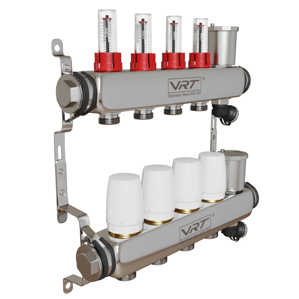 Коллекторная группа VRT® 1,  х 3/4, , евроконус 4 вых, авт в/отвод, c расходомерами