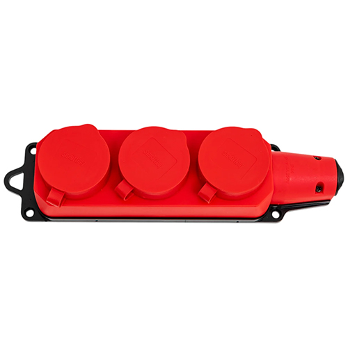 Розетка 3-местн с защитными крышками каучуковая 230В, 2P+PE, 16A, IP44, красная Smartbuy, SBE-16-3-00-Rr, 1/40