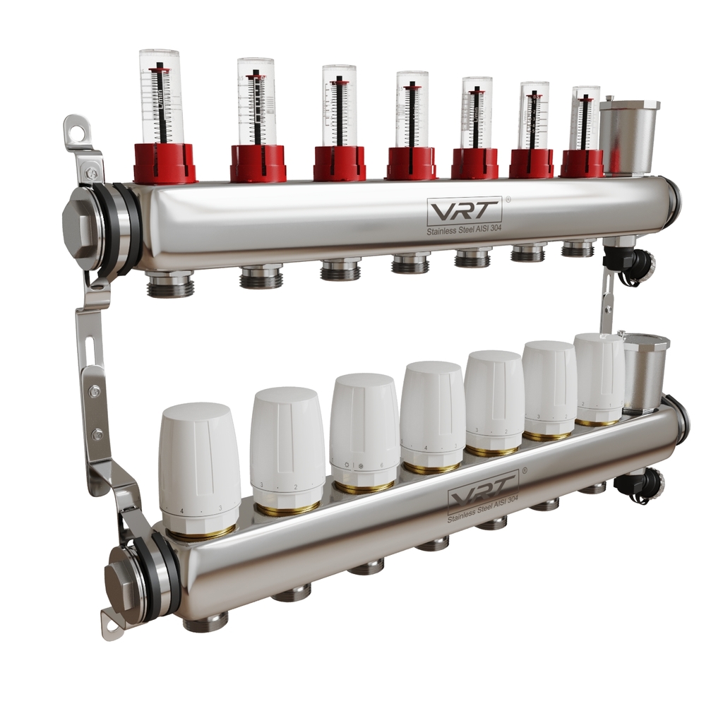 Коллекторная группа VRT® 1,  х 3/4, , евроконус 7 вых, авт в/отвод, c расходомерами