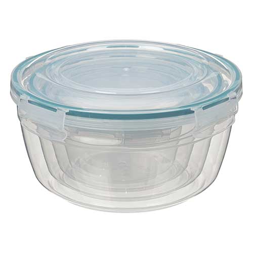 Контейнер для продуктов 0.5 л Homver 221161318/02, герметичный круглый с замками, бесцветный