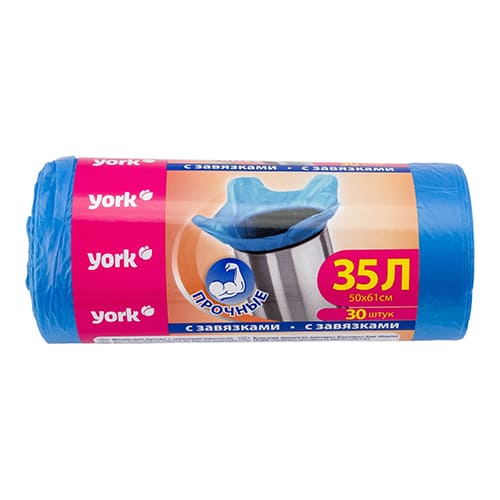 Мешки для мусора 35 л 30 шт 10мкм с завязками YORK, 1/40