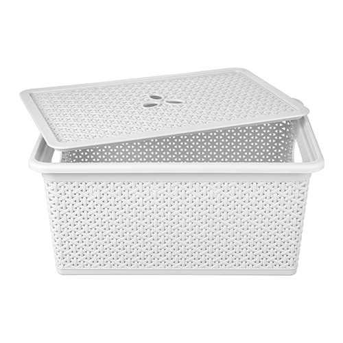 Корзина универсальная 15 л Homver Wenge 221305921/03, прямоугольная , 398х273х177 мм, с крышкой, светло-серая