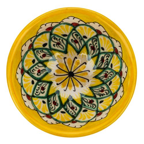 Тарелка пиала 11см Желтый Мехроб, ручная роспись, Риштанская керамика Узбекистан