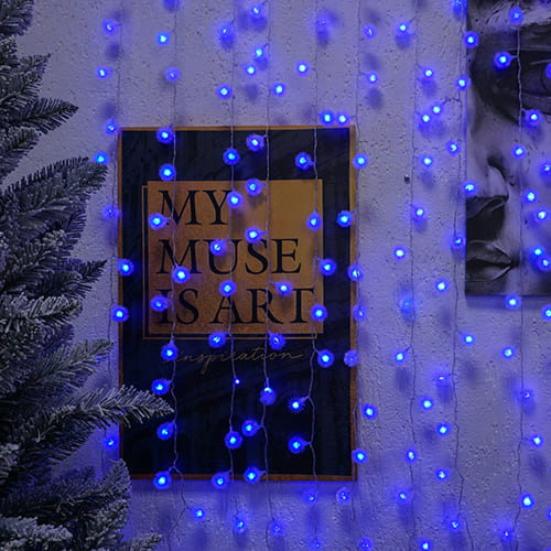 Гирлянда Занавес УМС вилка 2х1,5м, Ёжики Н. С, LED-360-220V, 8 режимов, свечение синее