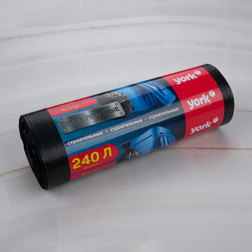 Мешки для мусора 240 л 10 шт 28 мкм строительные YORK, 1/10