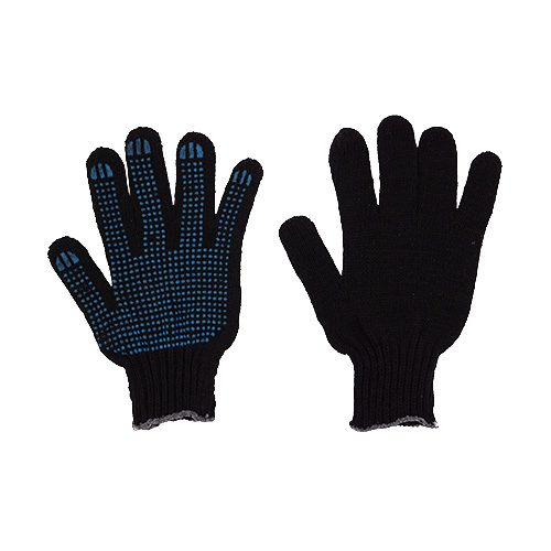 Перчатки х/б черные 7,5 кл, 5нит с ПВХ, Иваново, 10/300