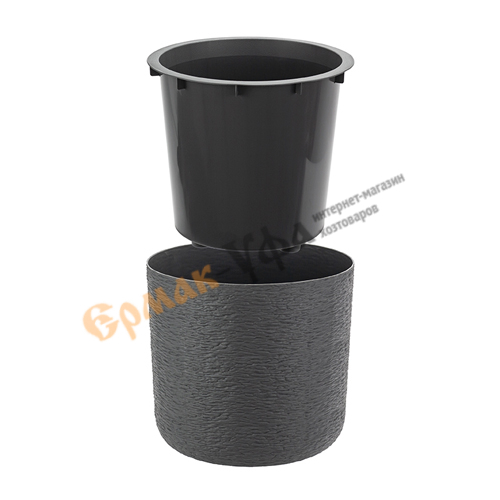 Горшок для цветов Сланец d-380мм 24 л со вставкой, графитовый, 1/1