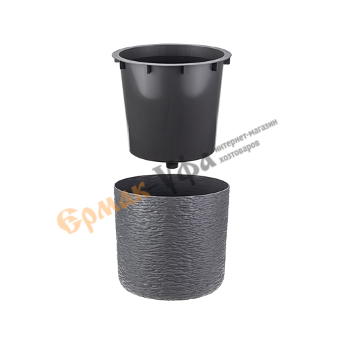 Горшок для цветов Сланец d-200мм 3,4л со вставкой, графитовый, 1/12