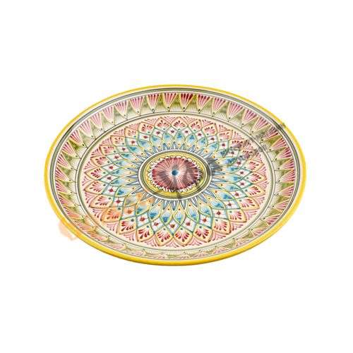Тарелка ЛЯГАН 380мм плоский Желтый Мехроб NEW, ручная роспись, Риштанская керамика Узбекистан, 1/10