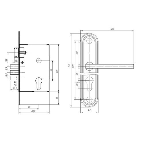 Замок врезной ЗВ4-3/09Р АБСОЛЮТ, серебро, 1/15