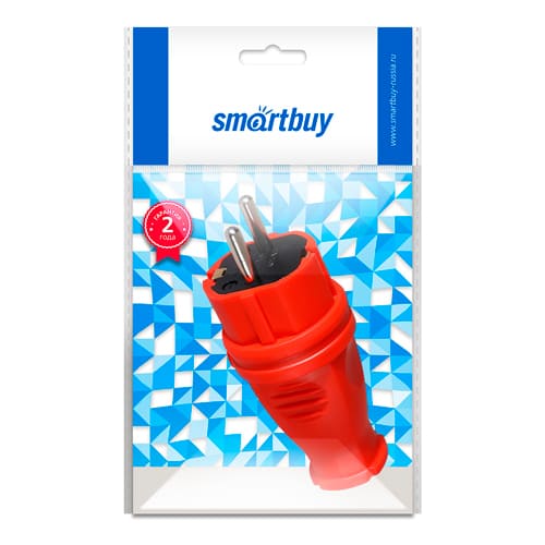 Вилка прямая каучуковая 230В, 2P+PE, 16A, IP44, красная Smartbuy, SBE-16-P07-Rr, 1/20/200