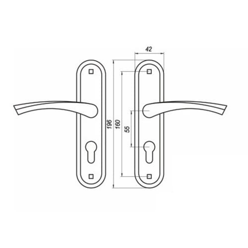 Ручка дверная на планке Омега РФ1-55. 07, медь, 1/20