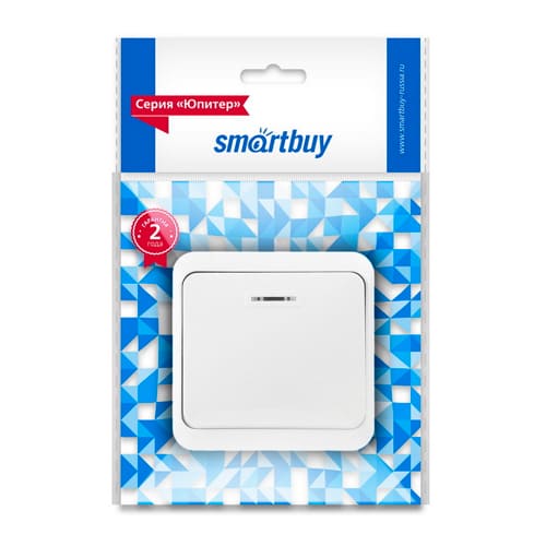 Выключатель ОП 1кл. с инд. Smartbuy 250В 10А белый, SBE-03w-10-SW1-1, Юпитер, 1/200