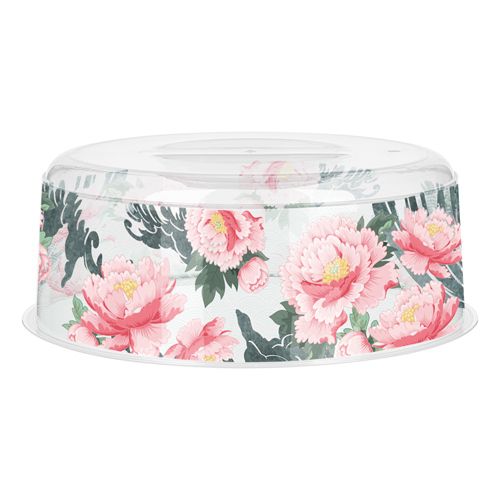 Крышка для СВЧ Homver Bergamo 223152801/00, 250 мм с декором Сад пионов, бесцветная