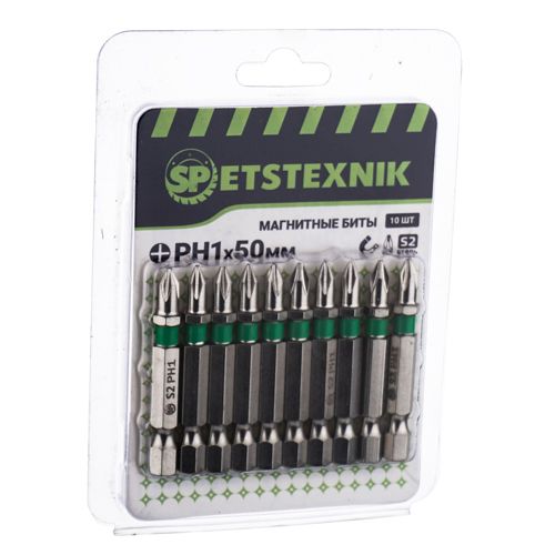 Биты SPETSTEXNIK PH1 50мм сталь S2 магнитный наконечник, цена за 10шт, 1/200