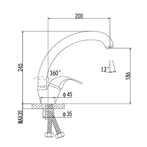 Смеситель для кухни DIKALAN D4116 высокий излив, 1/12