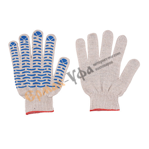 Перчатки х/б белые 10 кл, 5 нит, с ПВХ, волна, ПРИМА, Россия, 10/300