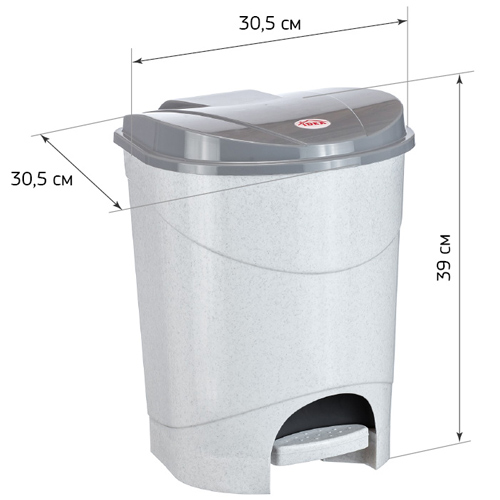 Контейнер для мусора с педалью 19 л, мраморный, 1/4