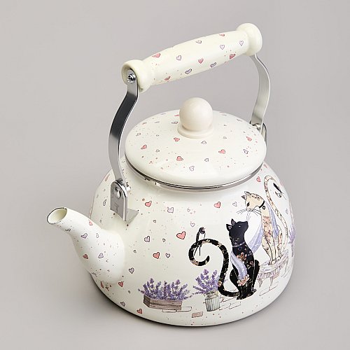 ЧАЙНИК AGNESS ЭМАЛИРОВАННЫЙ СЕРИЯ, LAVANDER CATS,  2, 6 Л
