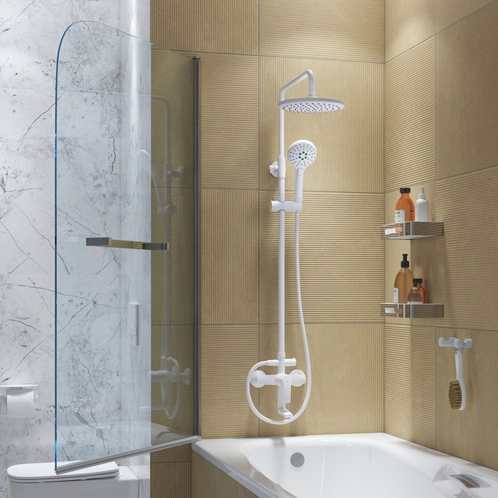 Душевая система 35к IDDIS RAYWT3Fi06, Ray, лейка, Тропический душ,  БЕЛЫЙ матовый