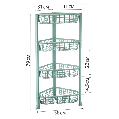 Стойка угловая IDEA ЕВРО М 2757, на колесах, 4 секции, фисташковый
