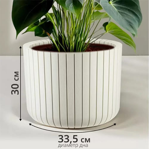 Горшок для цветов Шато d-380мм h-300мм 29л белый ротанг, 1/1