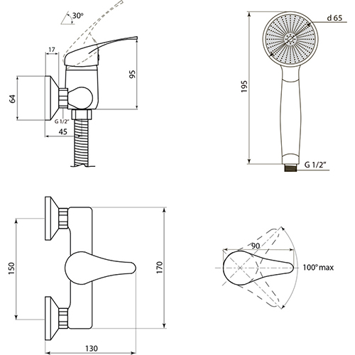 Смеситель для душа СЛАВЕН СЛ-ОД-П40 однорукий, латунь, 1/12