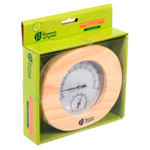 Термометр с гигрометром Банная станция, овальный в деревянном корпусе, 16х14х3 см, для бани и сауны Банные штучки, 1/