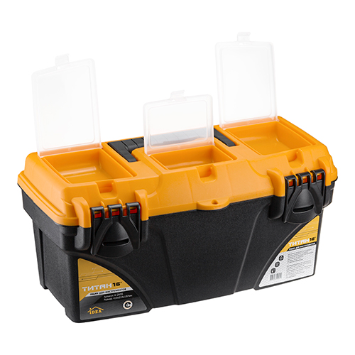 Ящик для инструмента 16 ТИТАН 16, с секциями, черный с желтым, 1/4