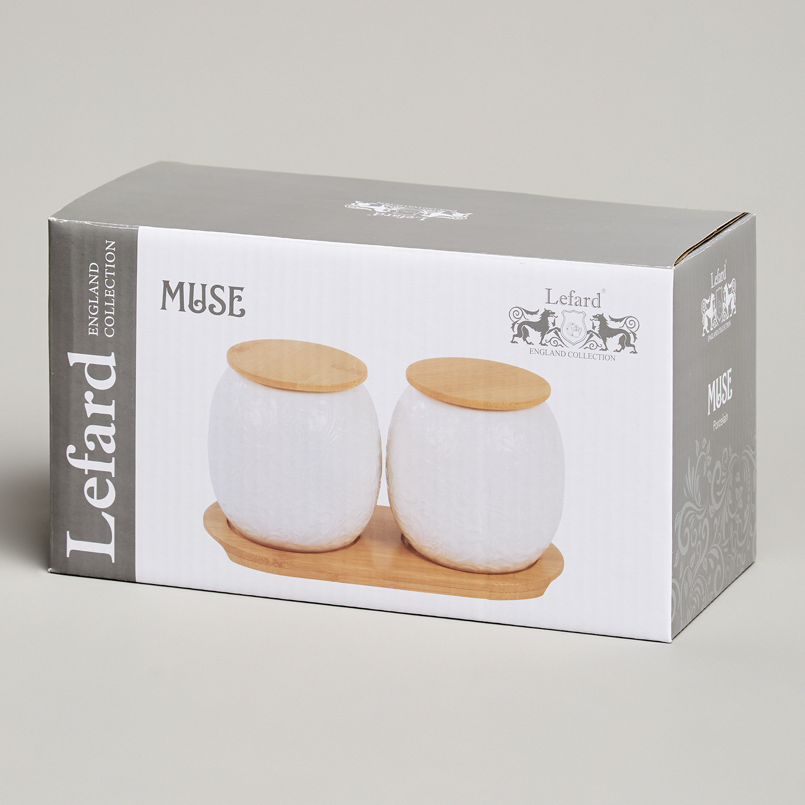 НАБОР БАНОК LEFARD, MUSE, С ДЕР.КРЫШКОЙ НА ДЕР.ПОДСТАВКЕ 2 ШТ. 19, 5*9, 5 СМ 400 МЛ