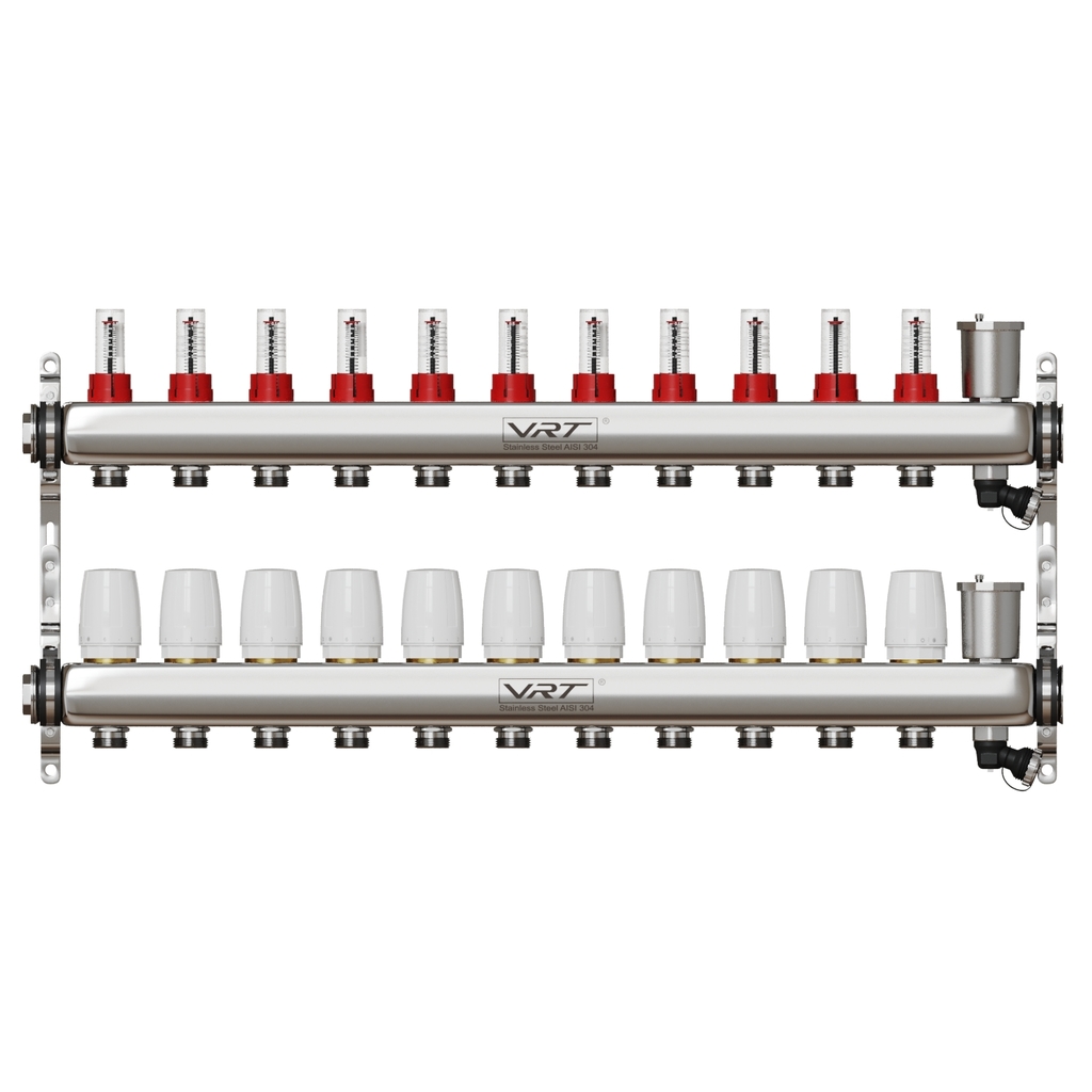 Коллекторная группа VRT® 1,  х 3/4, , евроконус 11 вых, авт в/отвод, c расходомерами