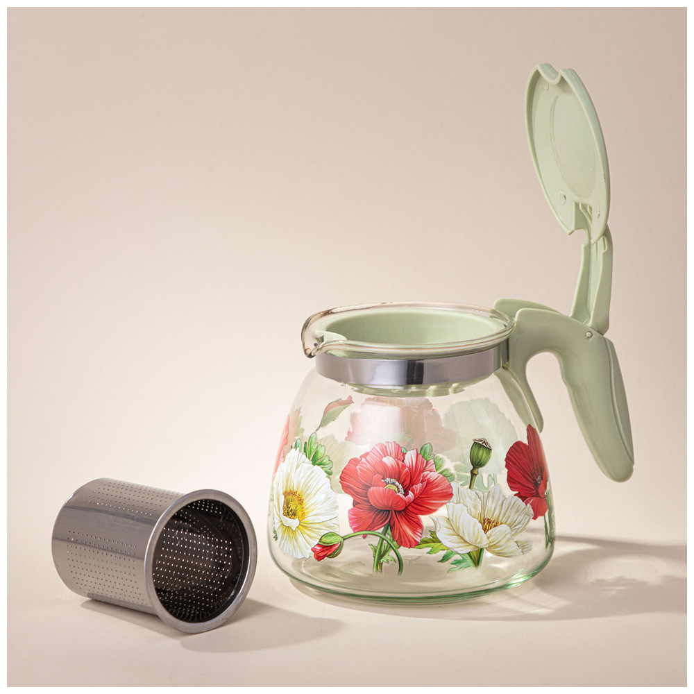 ЗАВАРОЧНЫЙ ЧАЙНИК AGNESS С ФИЛЬТРОМ, МАКИ, 900 МЛ.