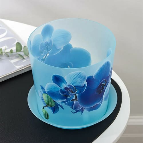 Горшок для цветов Деко d-160мм 2,4л орхидея голубая, с подставкой, 1/36