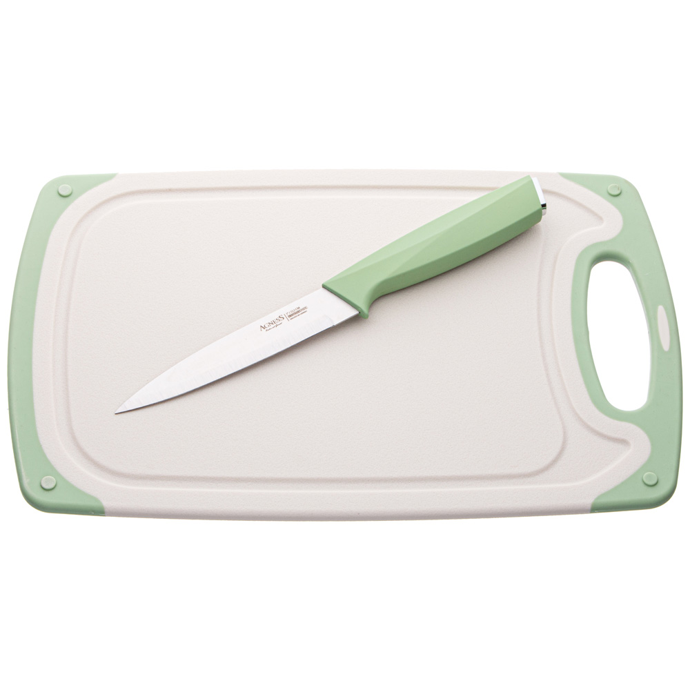 НАБОР НОЖЕЙ AGNESS НЖС НА ПЛАСТИКОВОЙ ПОДСТАВКЕ И РАЗДЕЛОЧНАЯ ДОСКА, 7 ПР.