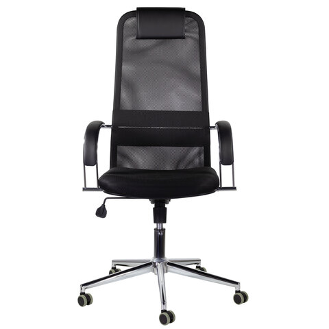 Кресло офисное BRABIX, Pilot EX-610 CH, premium, хром, ткань-сетка, черное, 532417