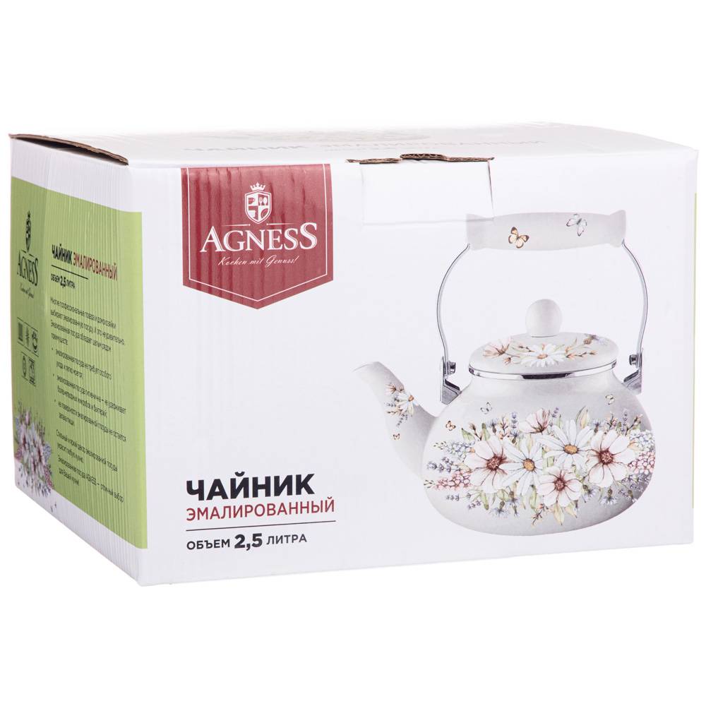 ЧАЙНИК AGNESS ЭМАЛИРОВАННЫЙ, СЕРИЯ, ВИВЬЕН, 2, 5 Л
