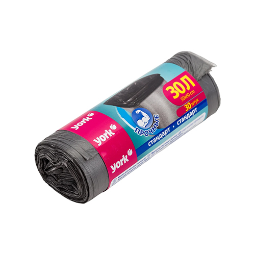 Мешки для мусора 30 л 30 шт 8мкм прочные YORK, 1/50