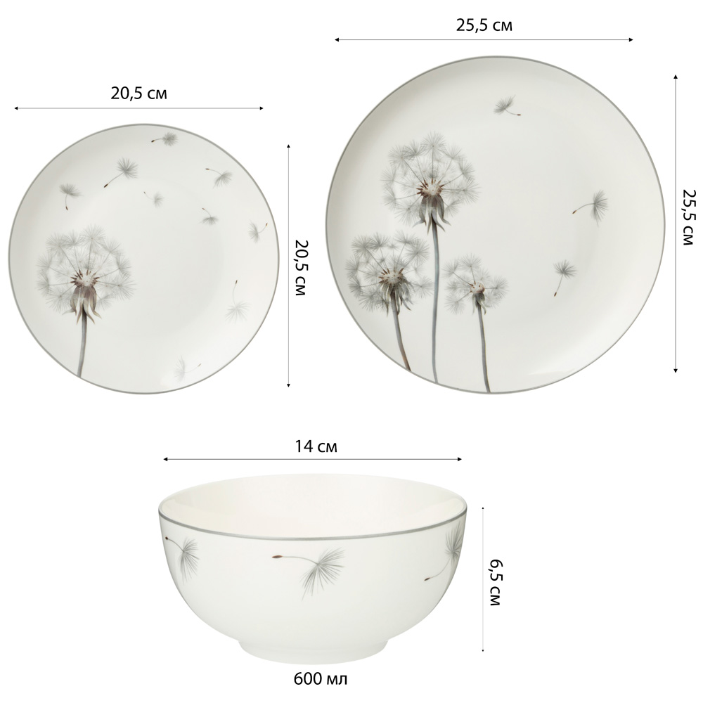 ОБЕДЕННЫЙ НАБОР LEFARD DANDELION 18ПР, 20,5/25,5/14СМ
