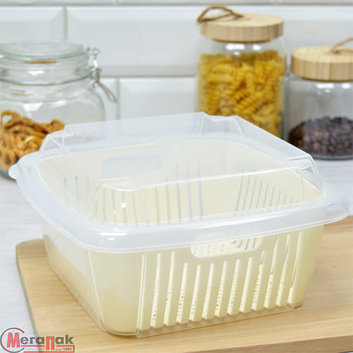 Контейнер квадратный 2.2 л Homver Bergamo 221143125/01, с вкладышем и крышкой, светло-бежевый