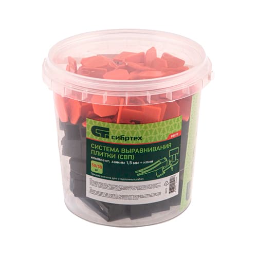 Система Выравнивания Плитки СВП, Комплект-зажим+клин 50/50 шт, ведерко ПНД 1100мл, Сибртех, 1/18