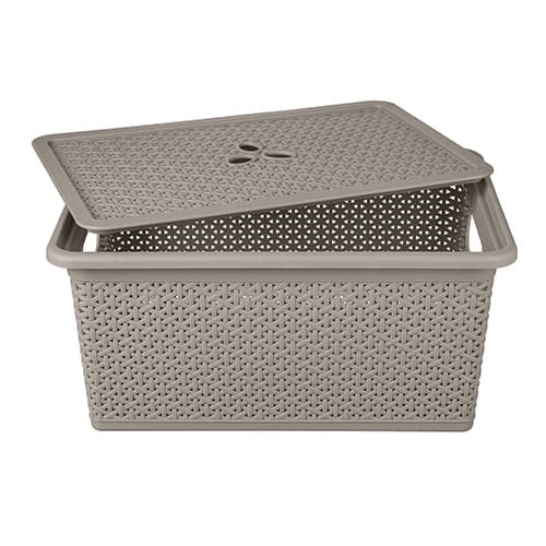 Корзина универсальная 15 л Homver Wenge 221305935/04,  прямоугольная, 398х273х177 мм, с крышкой, серая