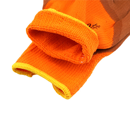 Перчатки утепленные облитые с двух сторон коричнево-оранжевые c черными пальцами, 10/480