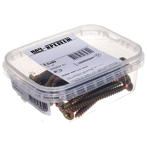 Шуруп для дерева 6,0*80, желтый цинк, 30шт, 1/18