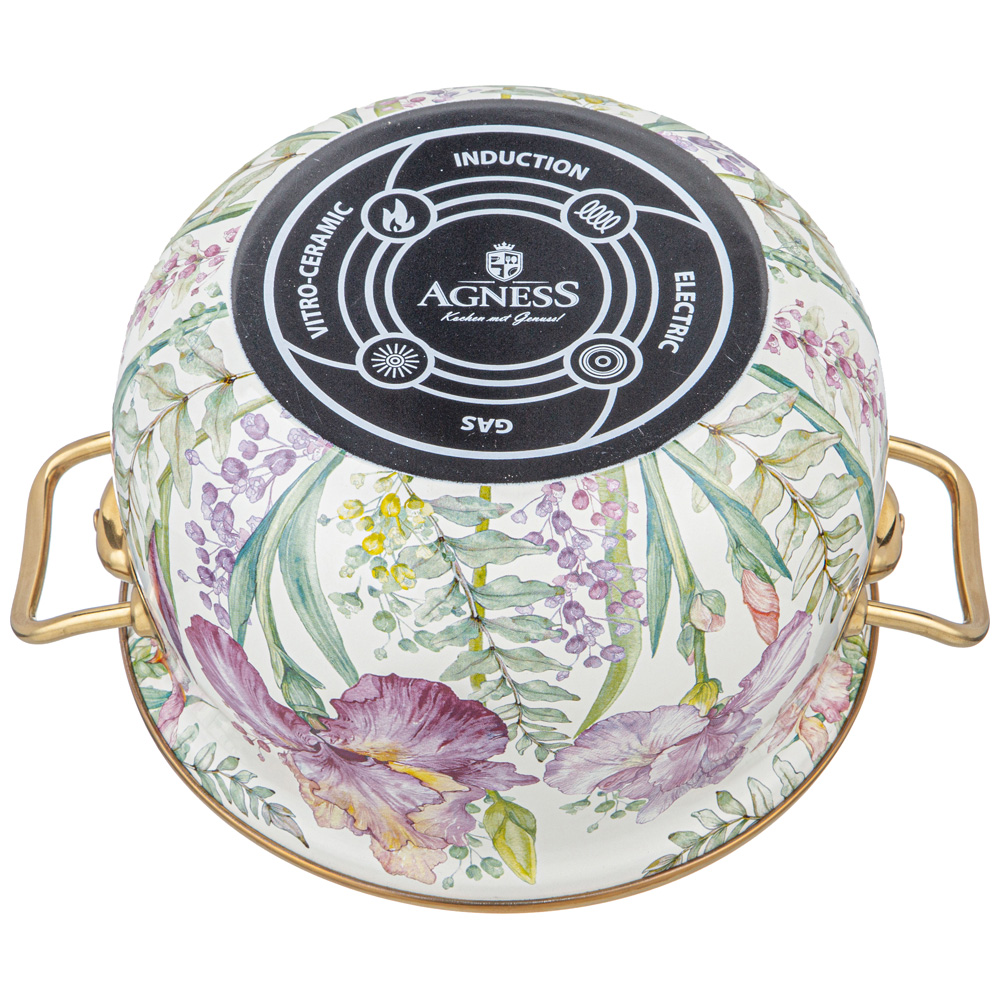 КАСТРЮЛЯ ЭМАЛИРОВАННАЯ AGNESS С КРЫШКОЙ, СЕРИЯ IRISES, 2,1Л, ДИА.16СМ ПОДХОДИТ ДЛЯ ИНД. ПЛИТ