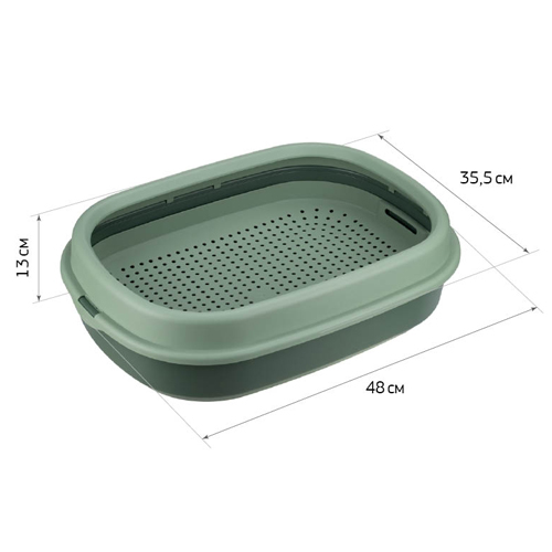 Лоток для кошек IDEA ЛЯ-МУРР М 1833, 480х355 мм, с сеткой, низким бортом, нефритовый