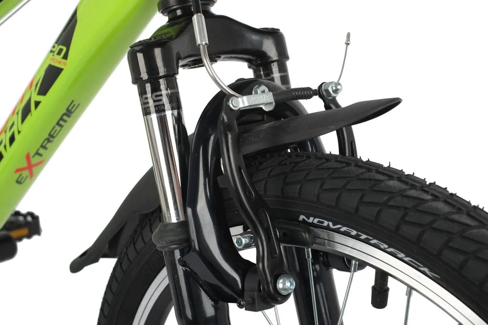 Велосипед NOVATRACK 20, EXTREME зеленый,   сталь, 6 скор., Shimano TY21/Microshift TS38, V- brake тор