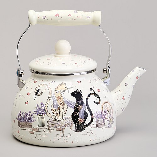 ЧАЙНИК AGNESS ЭМАЛИРОВАННЫЙ СЕРИЯ, LAVANDER CATS,  2, 6 Л