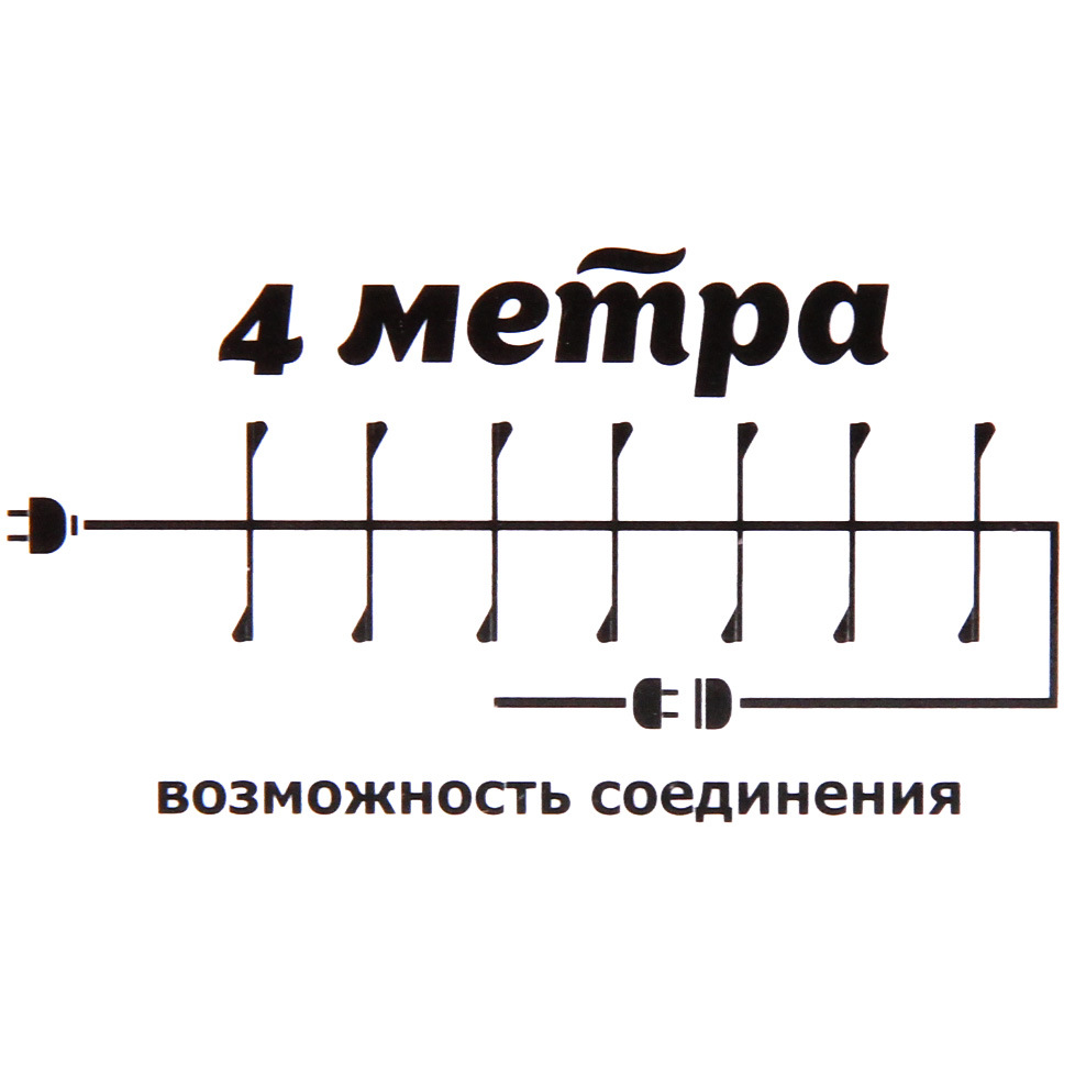 Гирлянда для дома Мишура 4 м, 200 ламп LED, d-1,4 см, черный пров, 8 реж, IP-40, Теплый белый (возможность соединения)